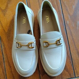 Zara Beige Loafers with Gold Detail